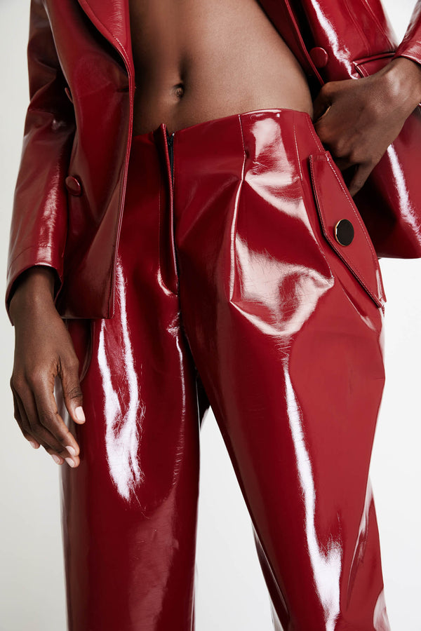 Vinyl Trousers in Dark Red