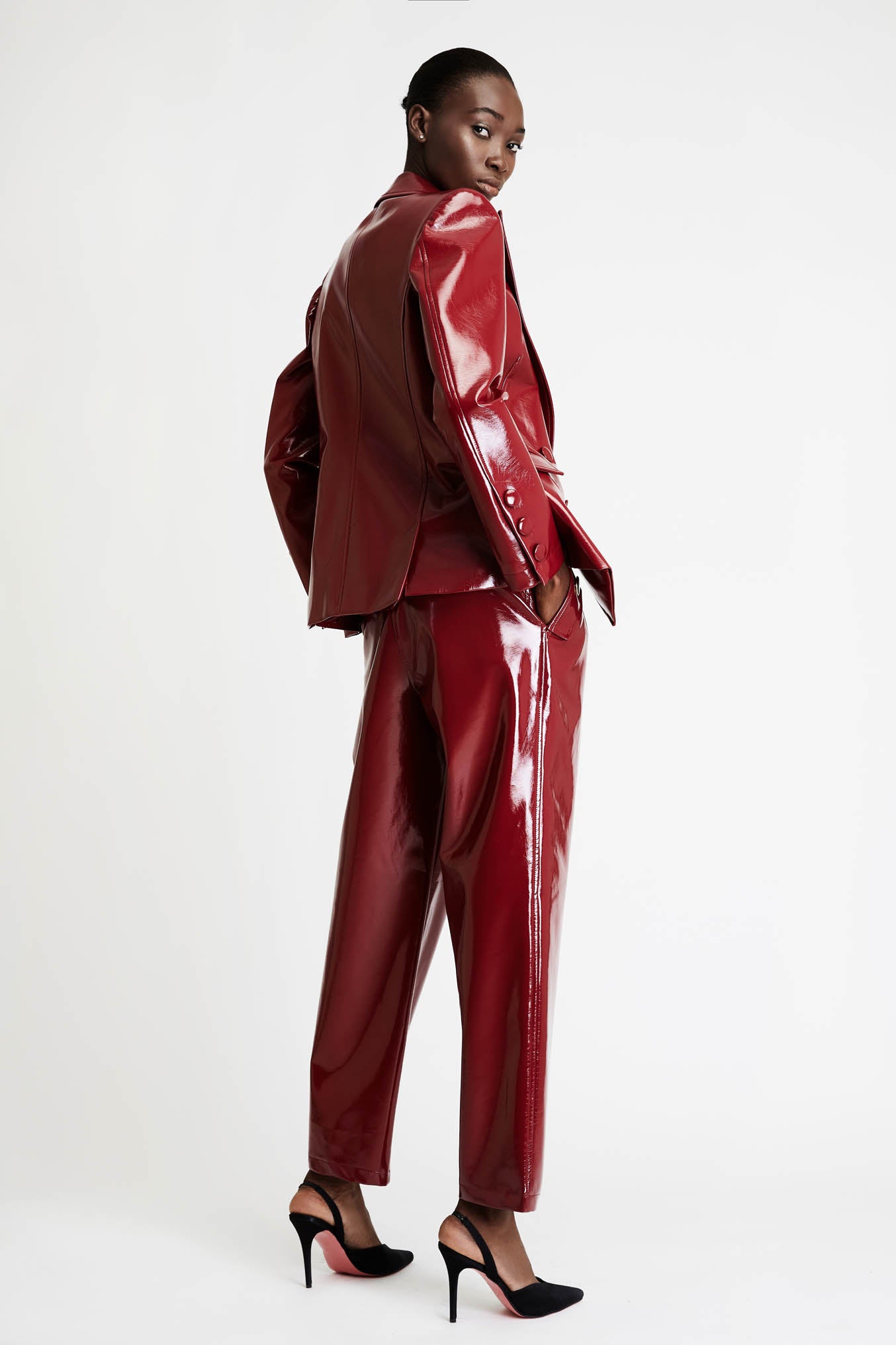 Vinyl Trousers in Dark Red