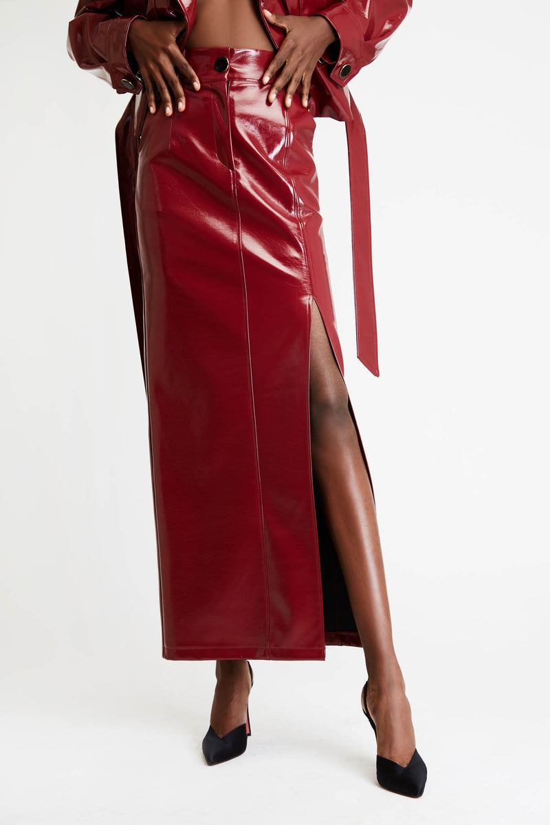 Vinyl Maxi Skirt  in Dark Red