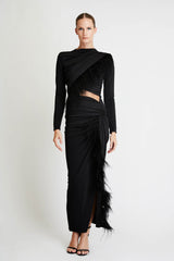 Set Top & Skirt with Feathers in Black