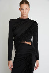 Set Top & Skirt with Feathers in Black