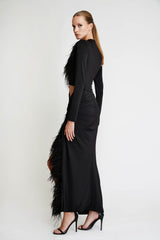 Set Top & Skirt with Feathers in Black