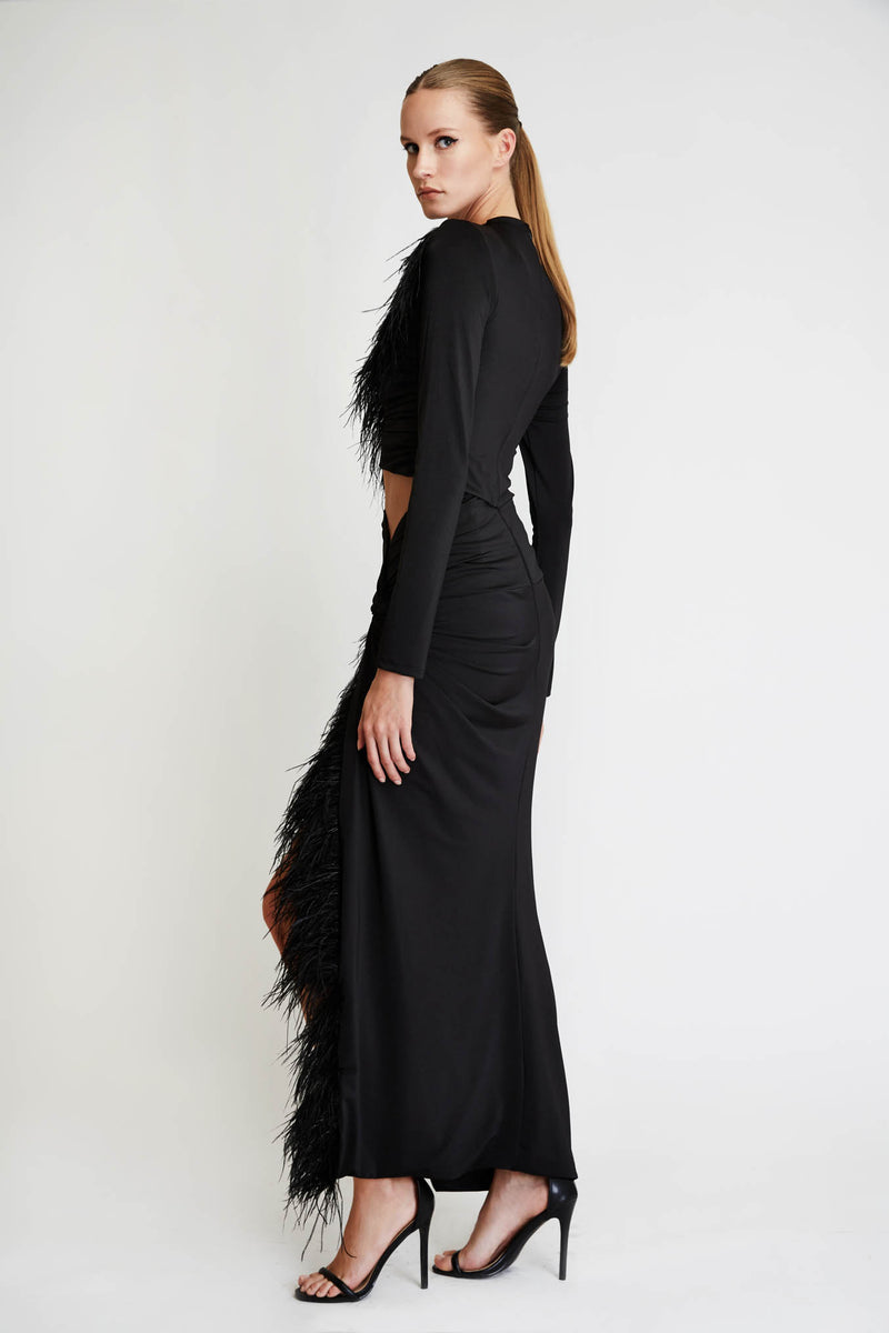 Set Top & Skirt with Feathers in Black