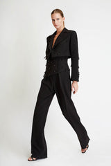 Trousers with Waist Embroidery in Black