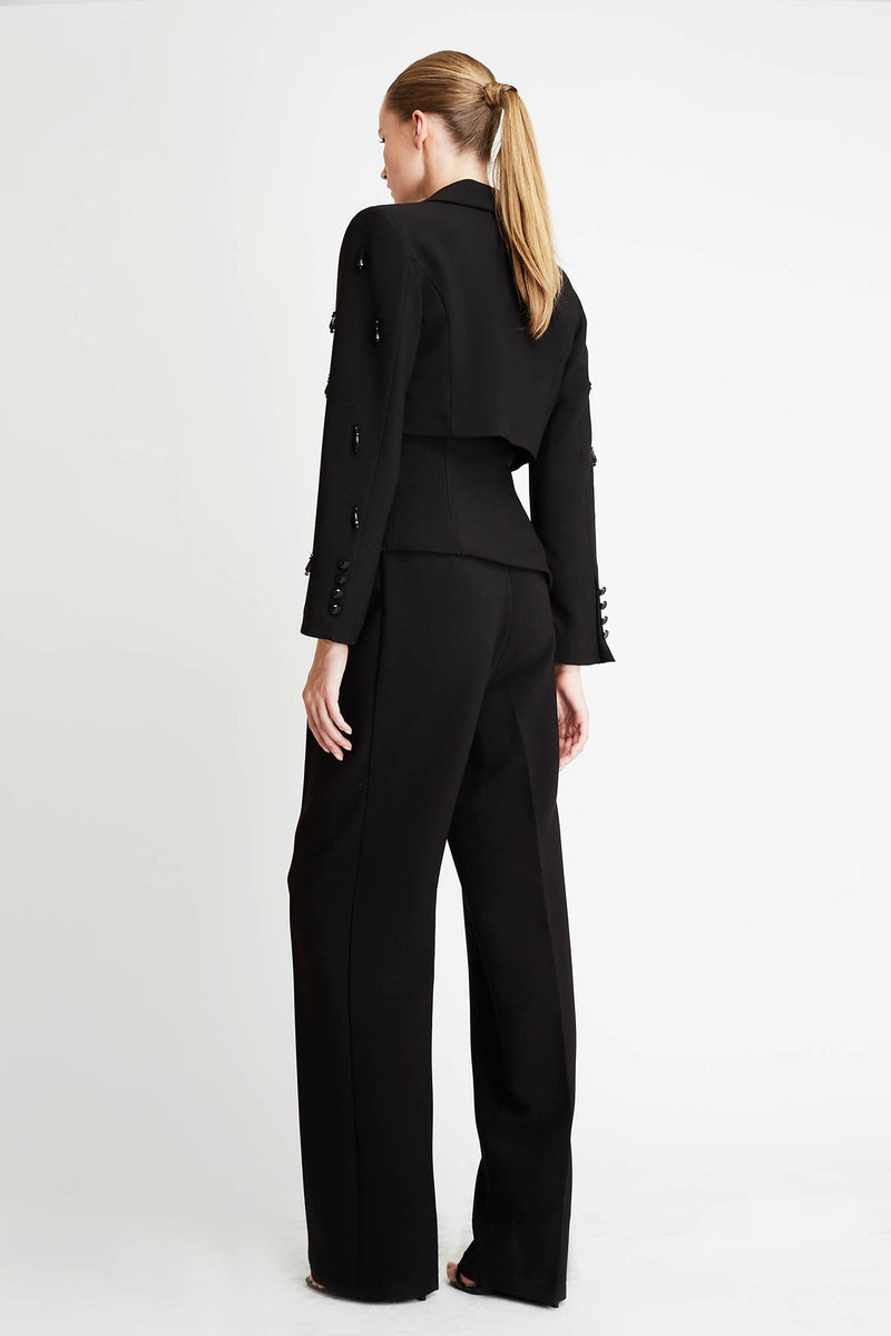 Trousers with Waist Embroidery in Black