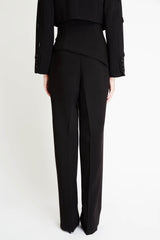 Trousers with Waist Embroidery in Black