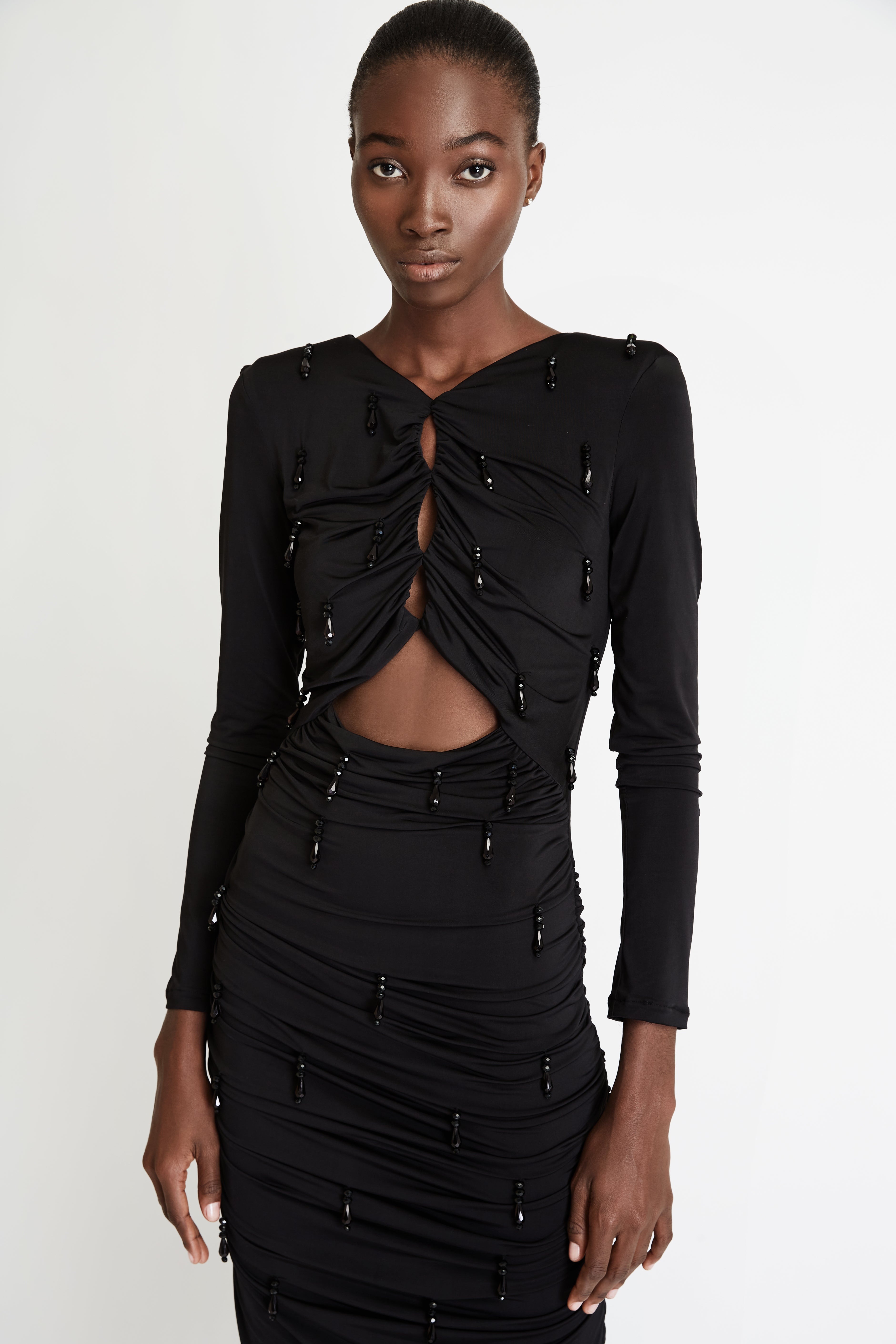 Pencil Dress with Embroidery in Black
