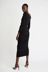 Pencil Dress with Embroidery in Black