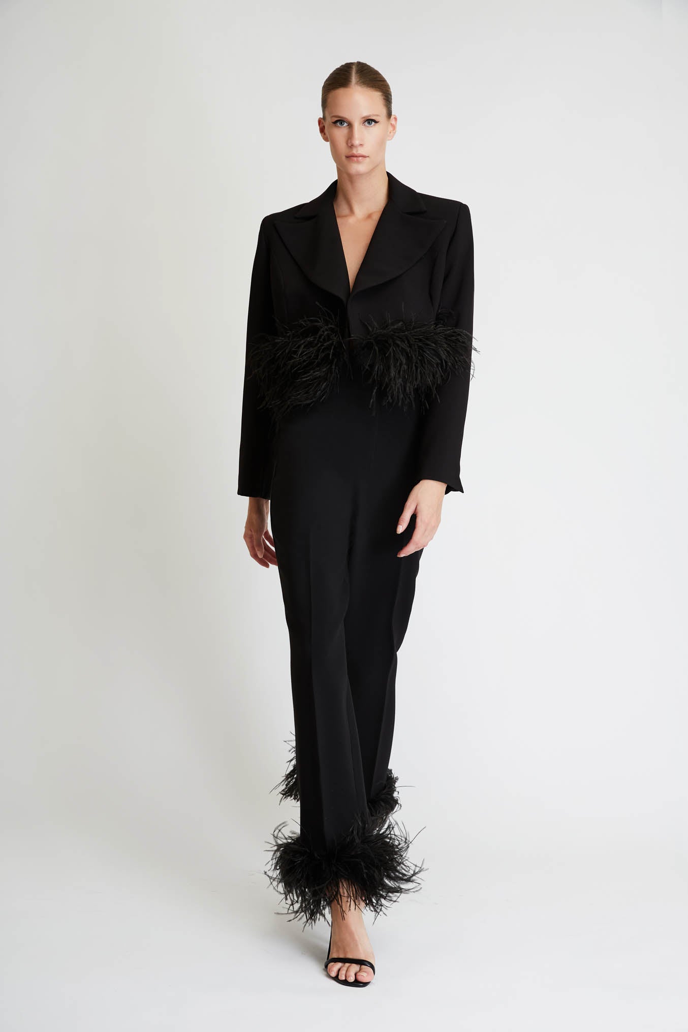 Trousers with Feathers in Black