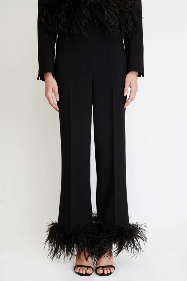 Trousers with Feathers in Black