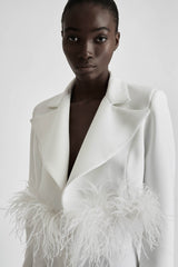 Cropped Blazer with Feathers in White