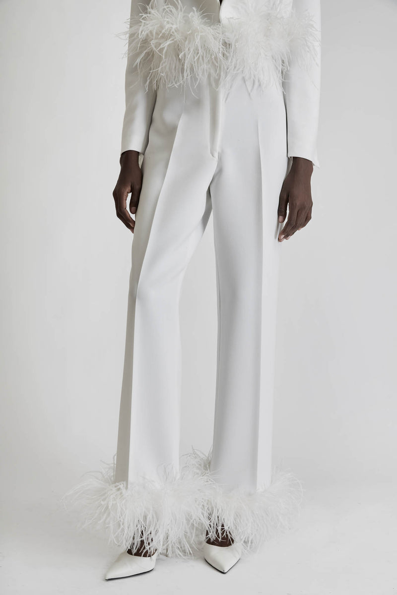 Trousers with Feathers in White