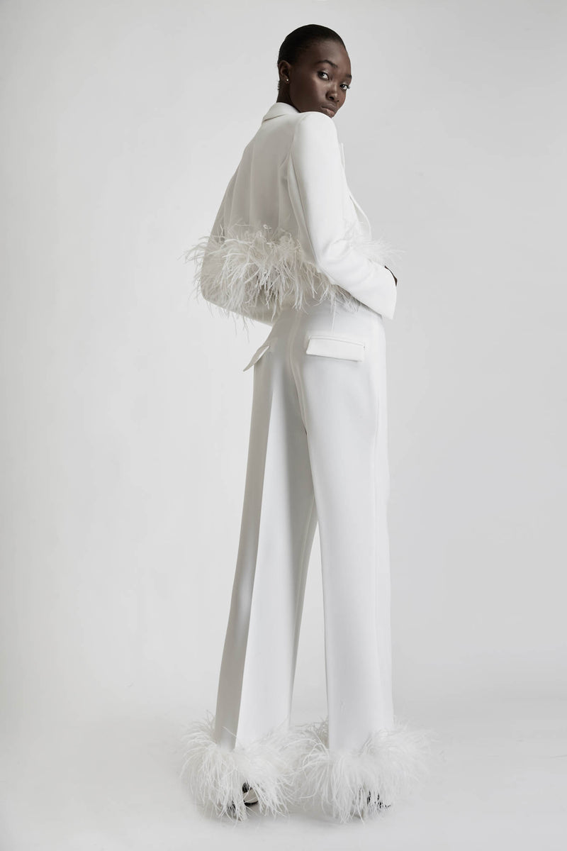 Trousers with Feathers in White
