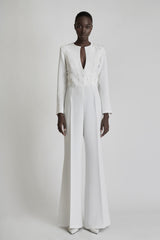 Jumpsuit with Embroidery in White