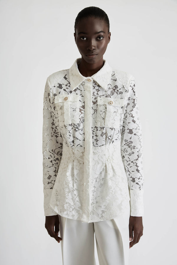 Lace Shirt with Pockets in White