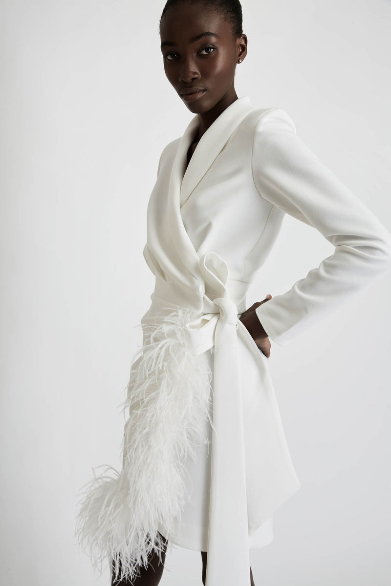 Tailored Blazer Dress with Feathers