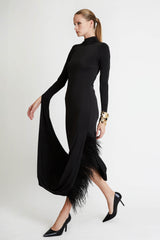 Τurtleneck Dress with Special Sleeve and Feathers