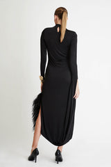 Τurtleneck Dress with Special Sleeve and Feathers