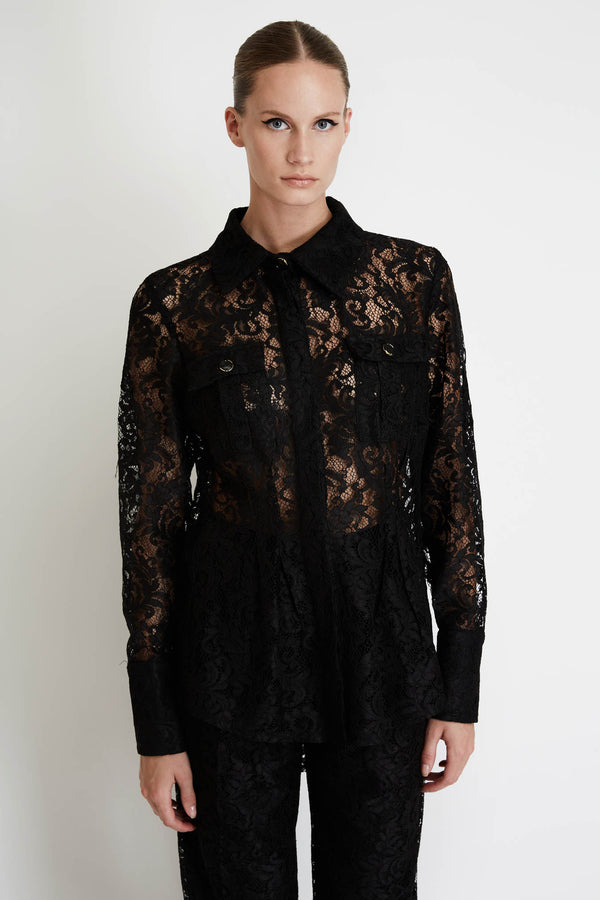 Lace Shirt with Pockets in Black