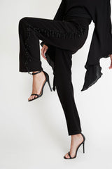 Trousers with Side Embroidery in Black
