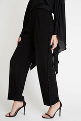 Trousers with Side Embroidery in Black