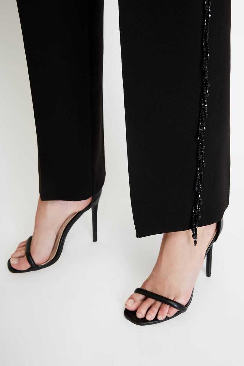 Trousers with Side Embroidery in Black