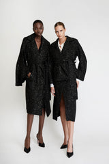 Long Tailored Coat in Shiny Tweed