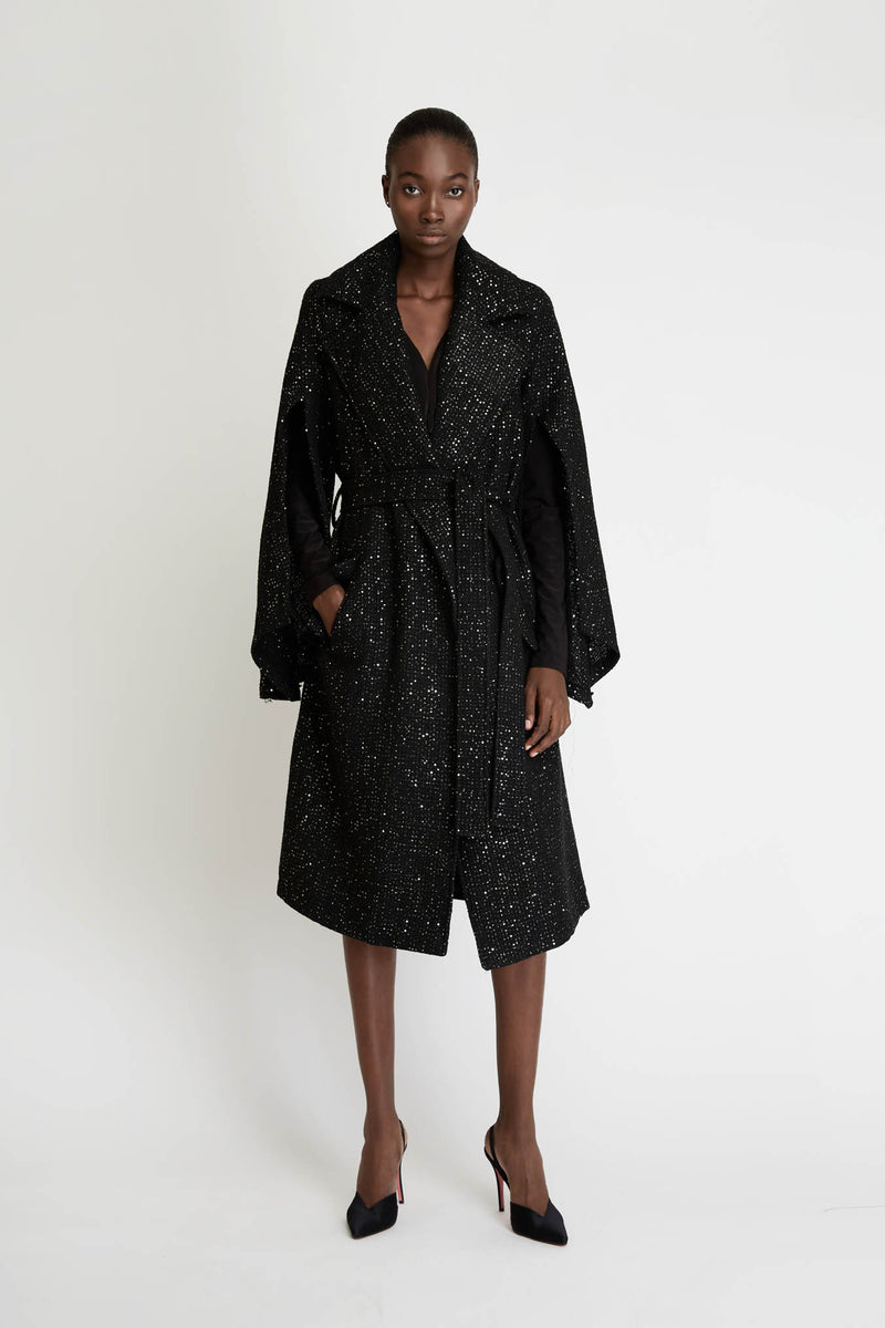 Long Tailored Coat in Shiny Tweed