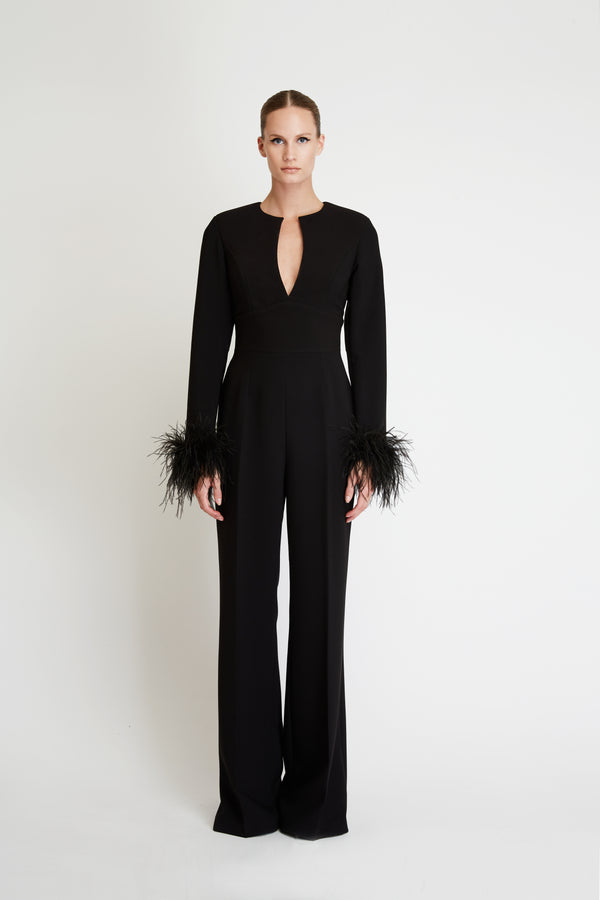 Jumpsuit with Feathers in Black
