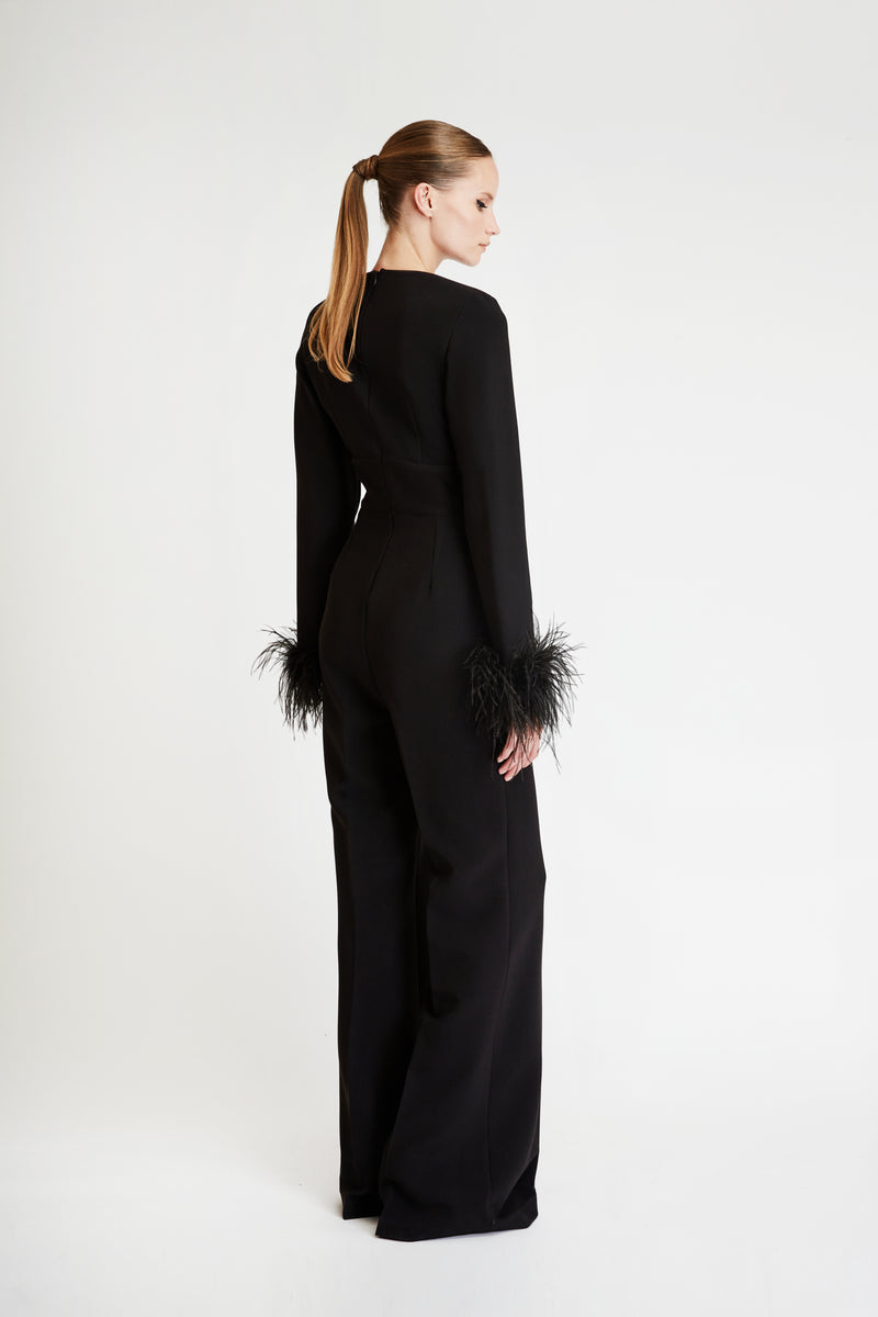 Jumpsuit with Feathers in Black