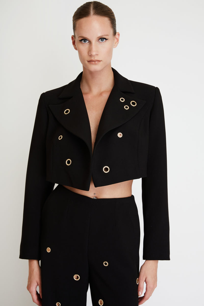 Cropped Blazer with Rings in Black