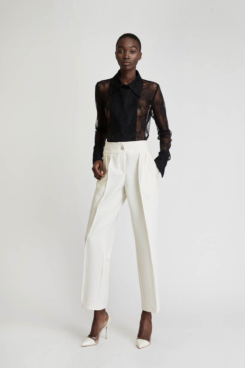 Crepe Trousers with Seam in Ecru