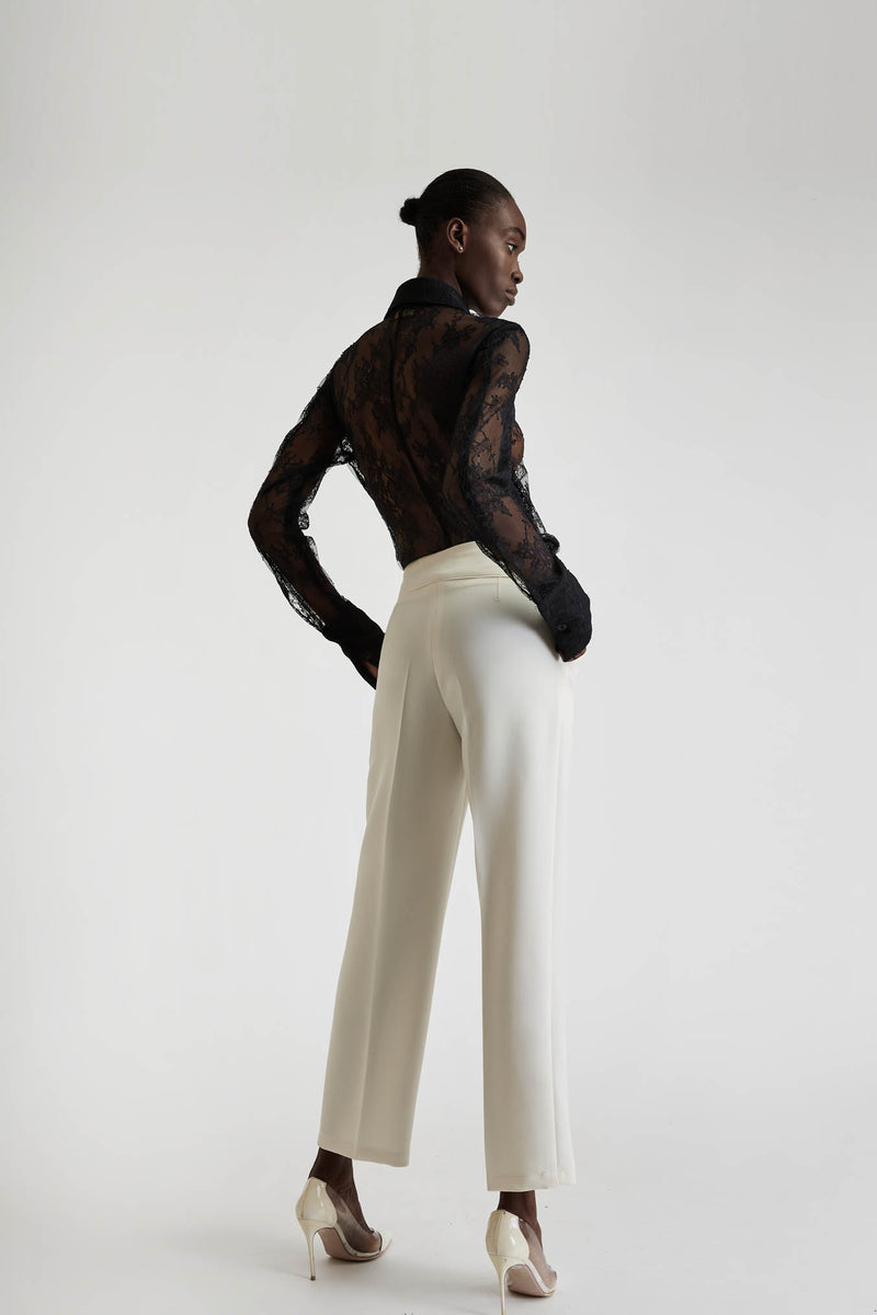 Crepe Trousers with Seam in Ecru