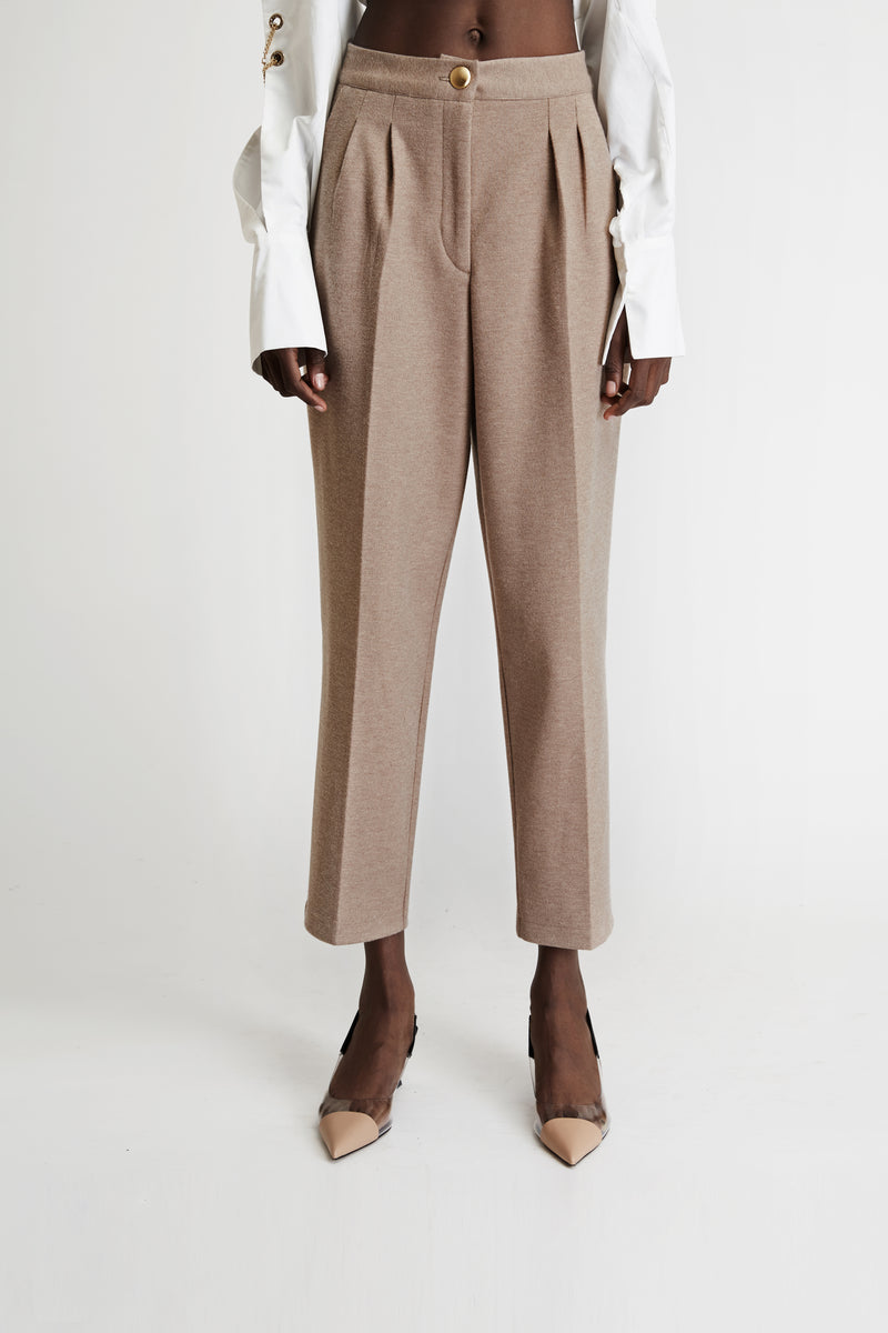 Androgynous Trousers with Crease in Beige