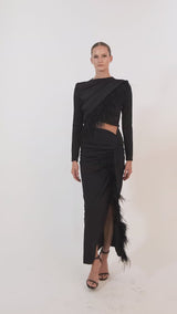 Set Top & Skirt with Feathers in Black