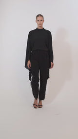 Trousers with Side Embroidery in Black