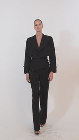 Cropped Blazer with Embroidery in Black