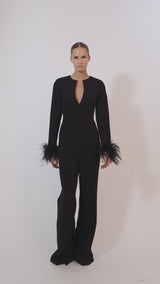 Jumpsuit with Feathers in Black