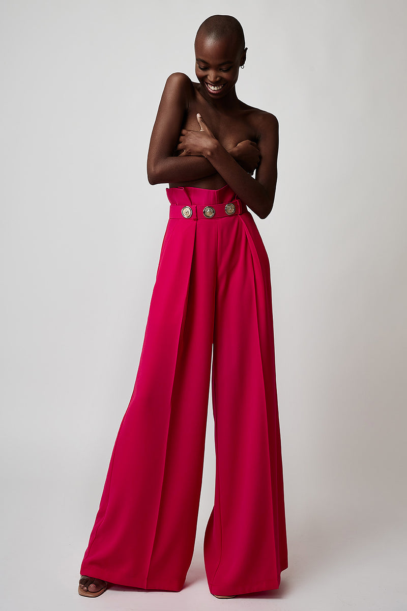 WIDE-LEG TROUSERS WITH BELT AND GOLD FEATURES