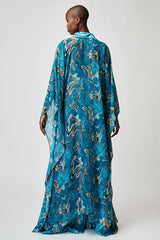 OVERSIZED ETHEREAL MAXI CAFTAN DRESS IN ABSTRACT BLUE-TONE PRINT