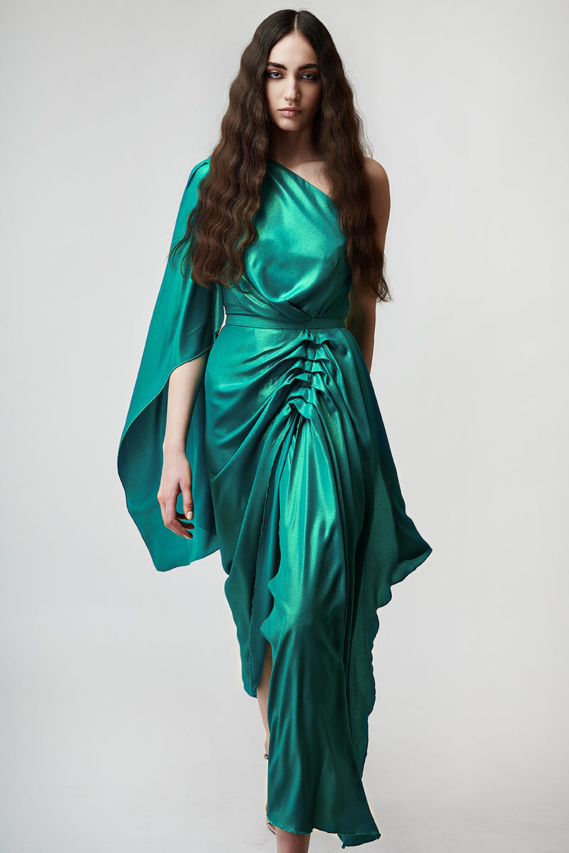 ETHERΕAL METALLIC DRESS WITH ONE SHOULDER