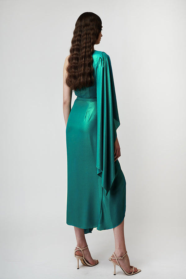 ETHERΕAL METALLIC DRESS WITH ONE SHOULDER