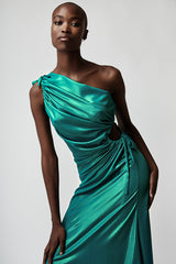 ONE-SHOULDER METALLIC ASYMMETRIC DRESS