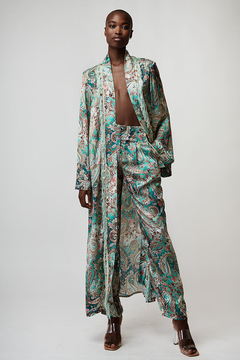 KIMONO WITH GOLD FEATURES IN PAISLEY-PATTERN