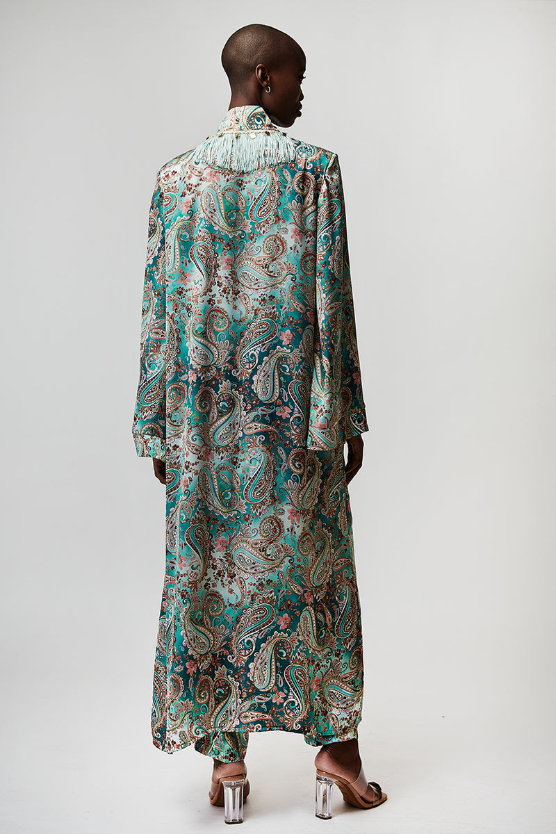 KIMONO WITH GOLD FEATURES IN PAISLEY-PATTERN