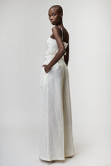 WHITE LINEN WIDE-LEG TROUSERS WITH GOLD BELT