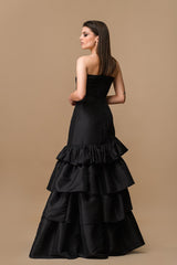 Taffeta Set Strapless Top with Maxi Skirt with Opening