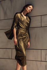 Bronze Wrap Dress with Different Sleeves