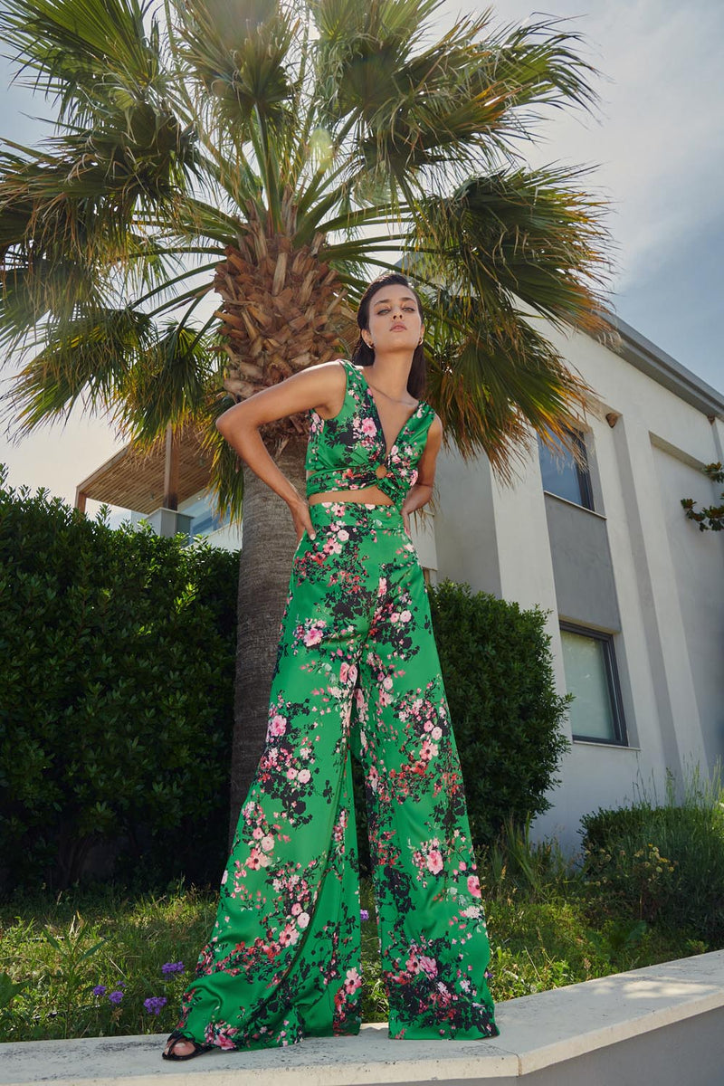 Trousers in Floral Silk Satin