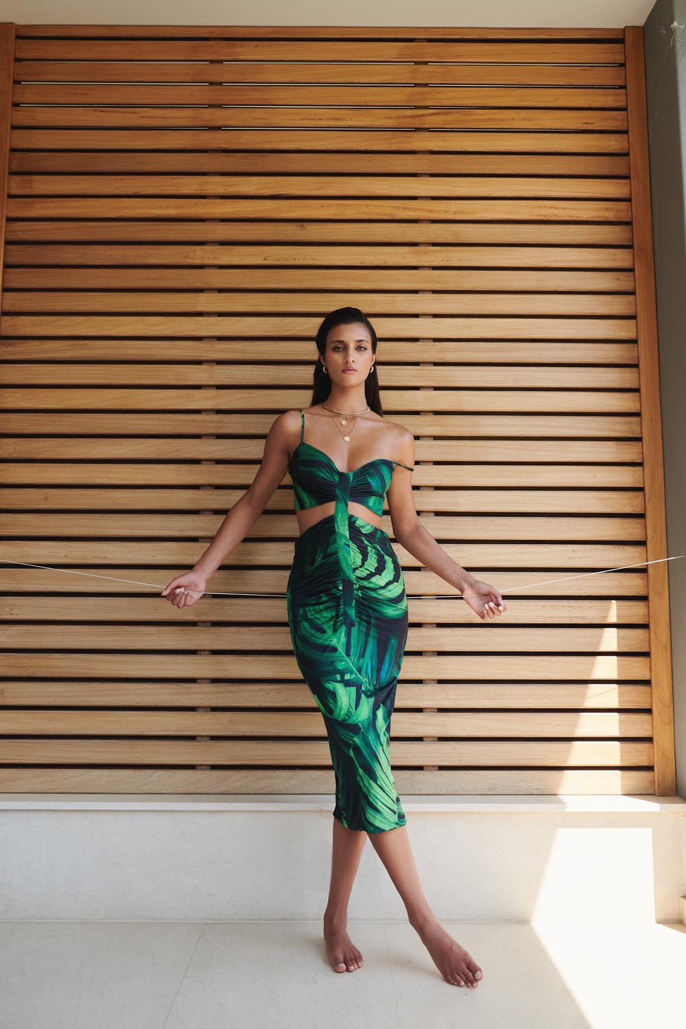 Cut-Out Bodycon Dress in Tropical Print Jersey